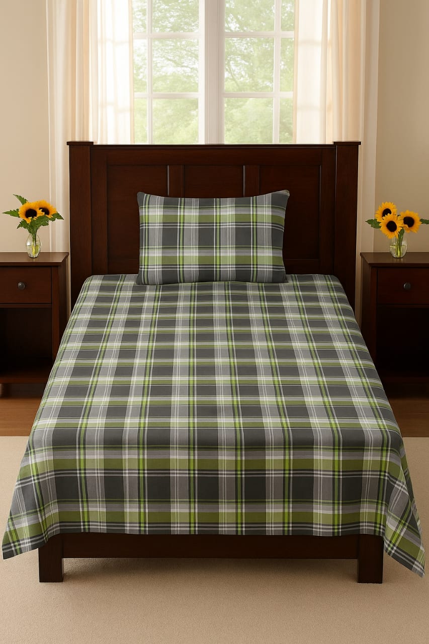 Black-Green Checked Bedsheet