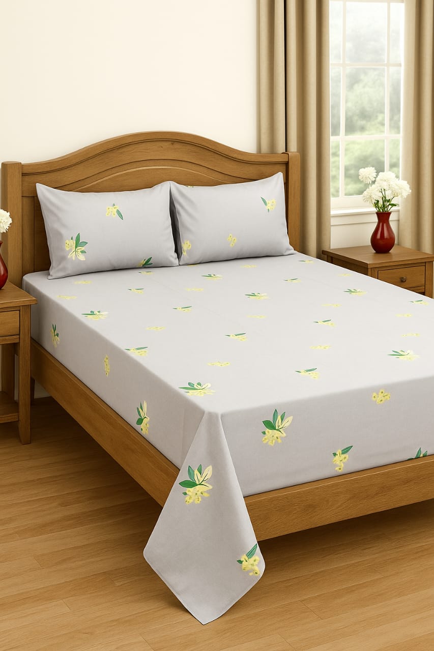 Light Grey Printed Bedsheet