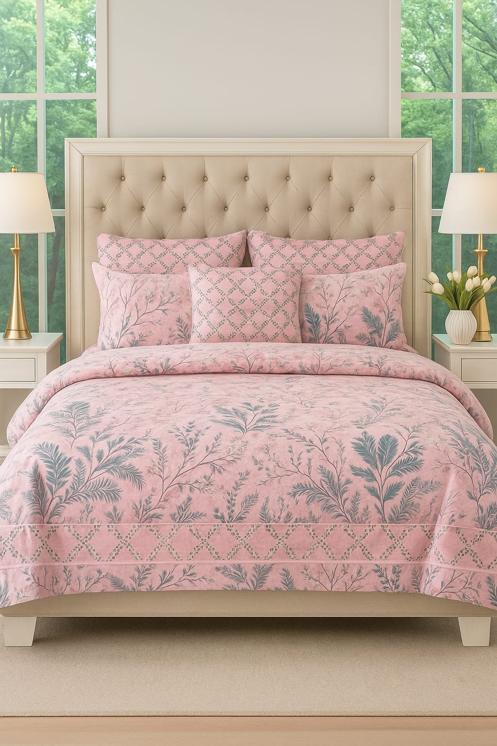 Pink Fern - 7Pc Printed Comforter Set