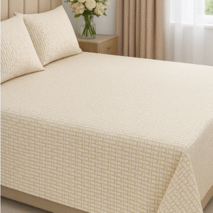 White-Brown Printed Cotton Bedsheet