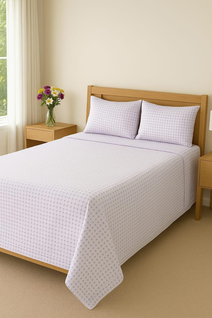 Soft Lilac Printed Cotton Double BedSheet